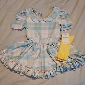 Pastel Plaid Dress with Yellow Socks